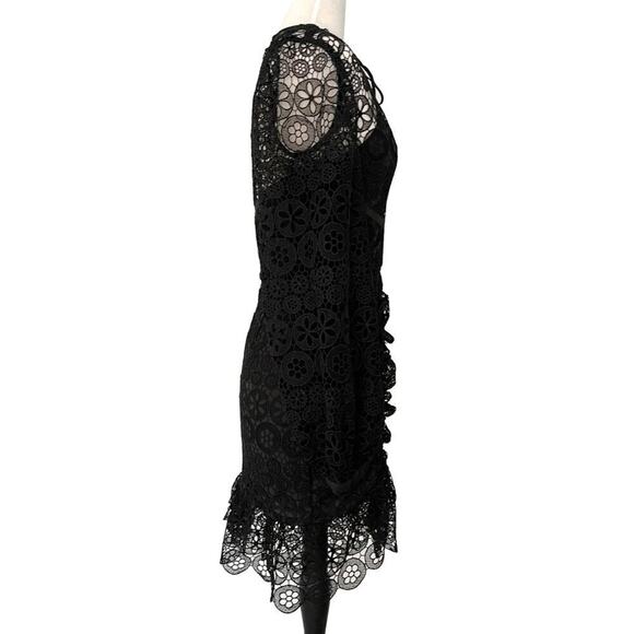 Self-Portrait Black Circle Guipure Lace Long Sleeve Mini Dress Size 4 - Picture 5 of 8